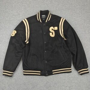 Snipes Jacket Mens XL Black Varsity Bomber Quilted Lined Streetwear 98 Logo